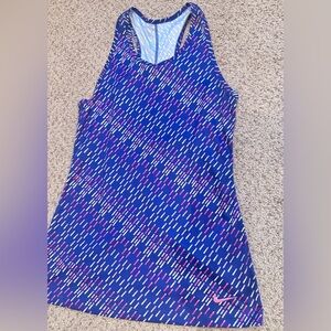 Nike Dri-Fit Racerback Tank Top L Blue Pink Print Athleisure Running Sporty